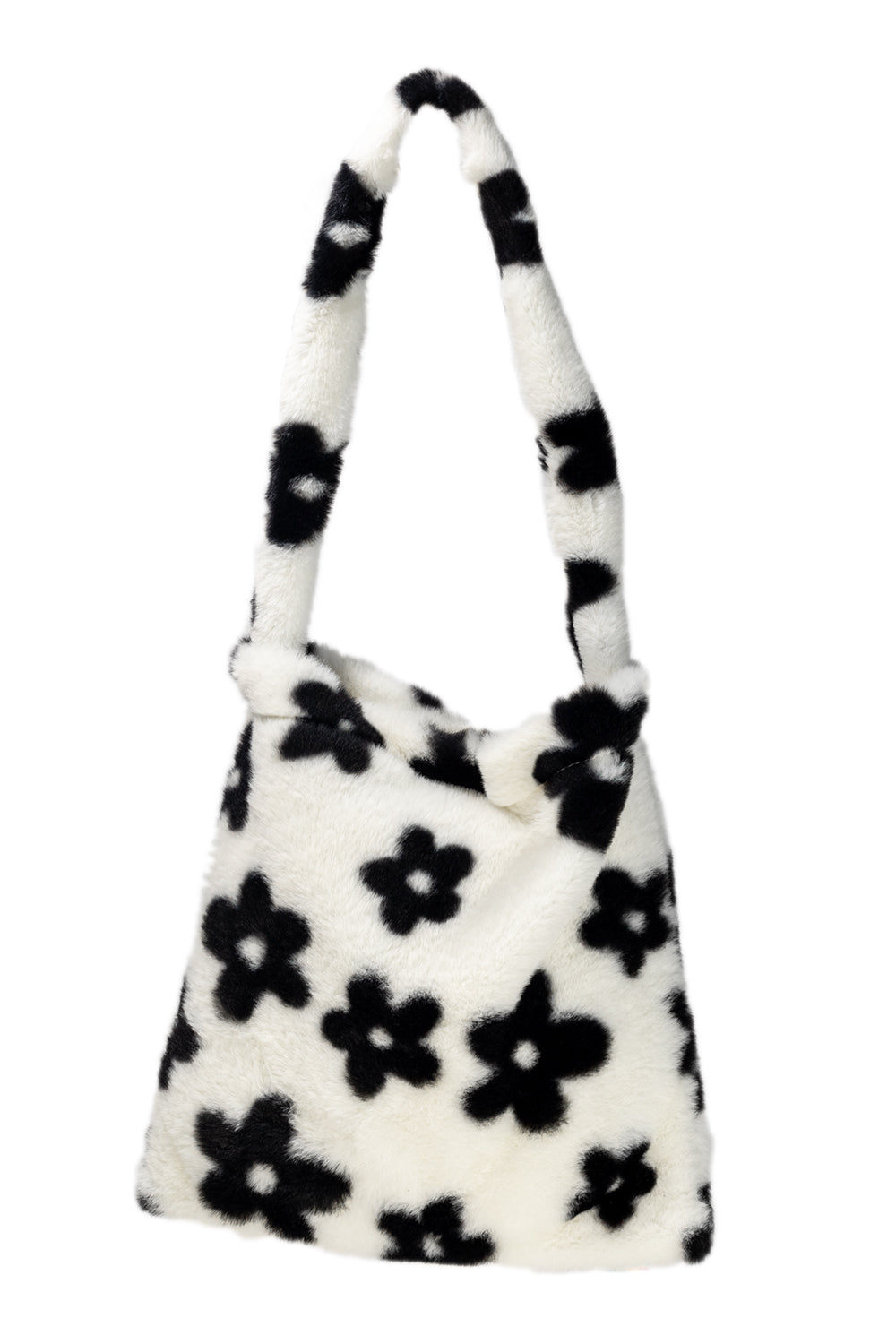 Black and White Floral Fuzzy Tote