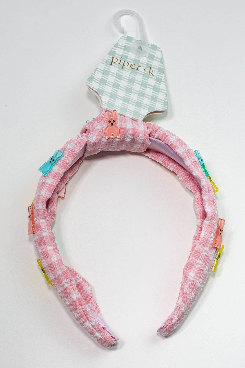 Piper K Pink Bunny Gingham Headband – Bag It Up Boutique display picture 2