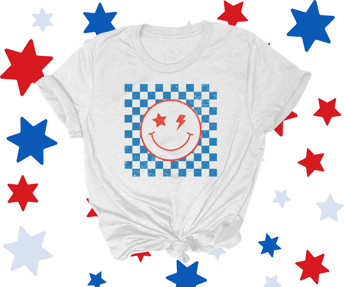 Checkered Smiley USA Tee