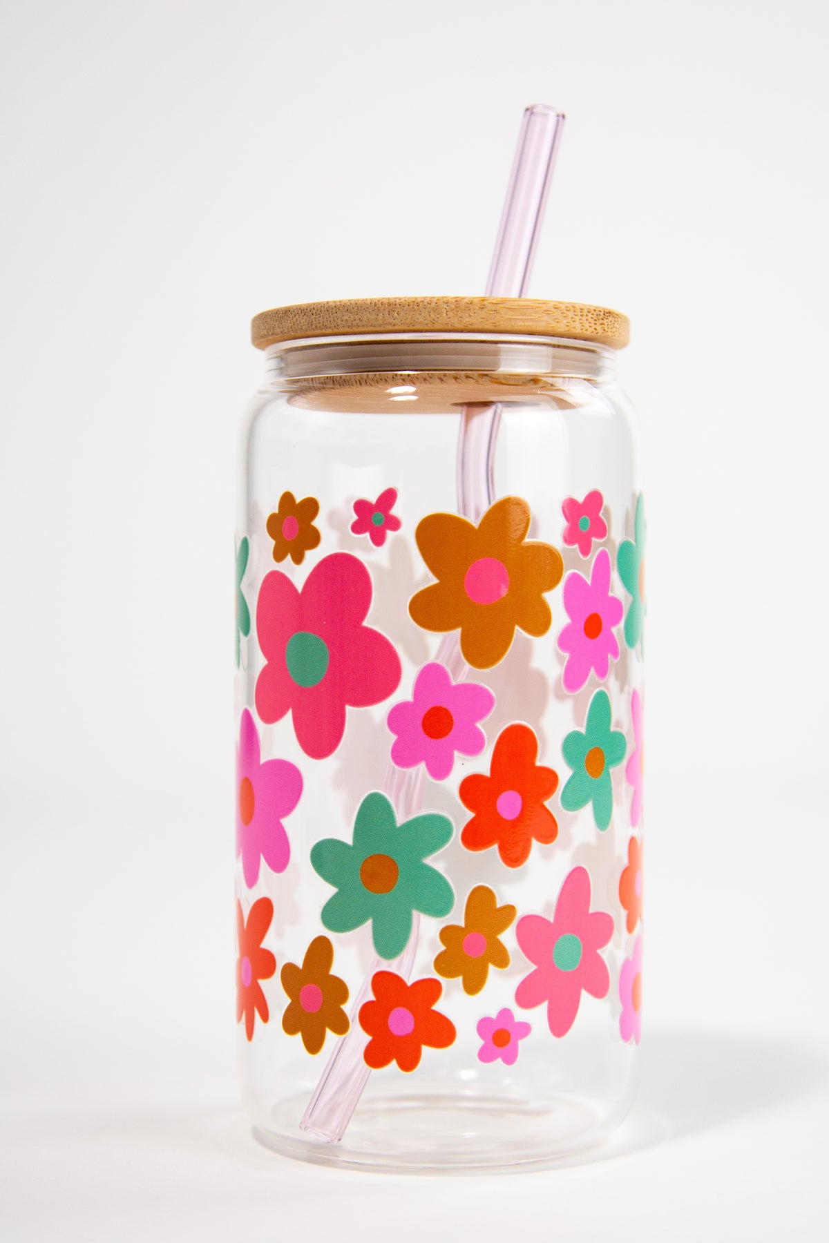 Groovy Floral Glass Can Cup