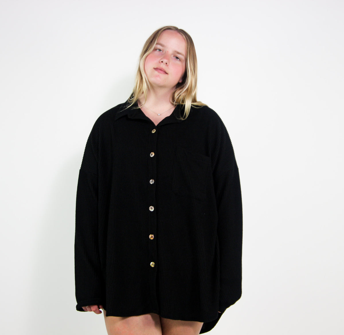 Ribbed Oversized Button Up