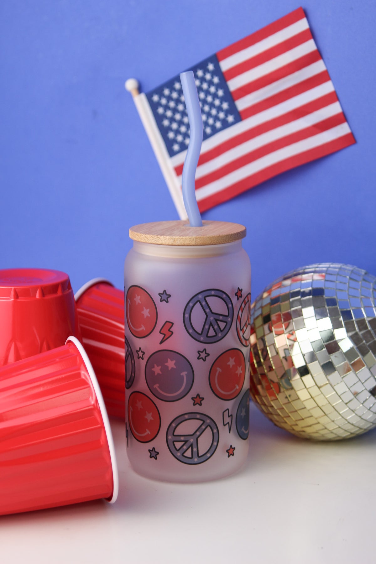 4th of July Peace Glass Can