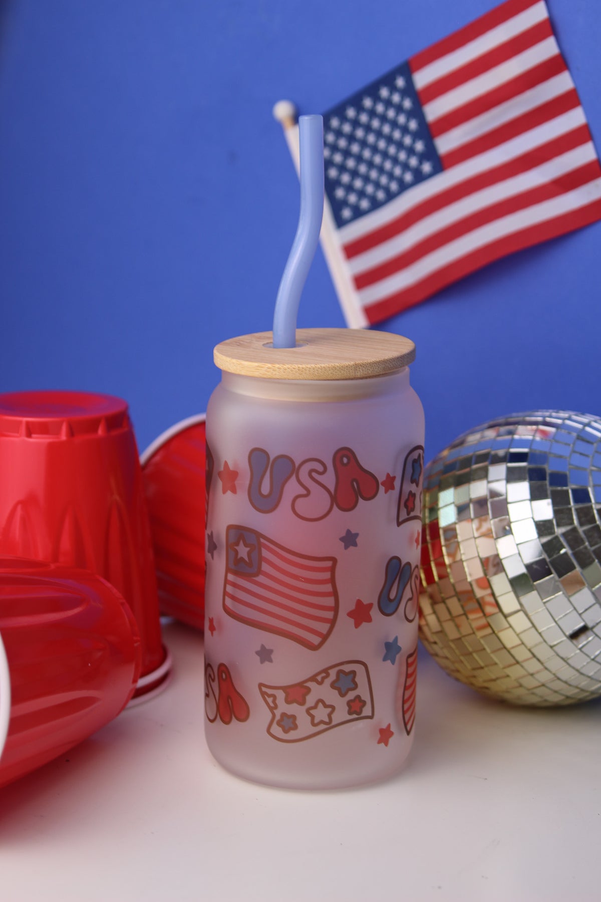 USA Flag Glass Can