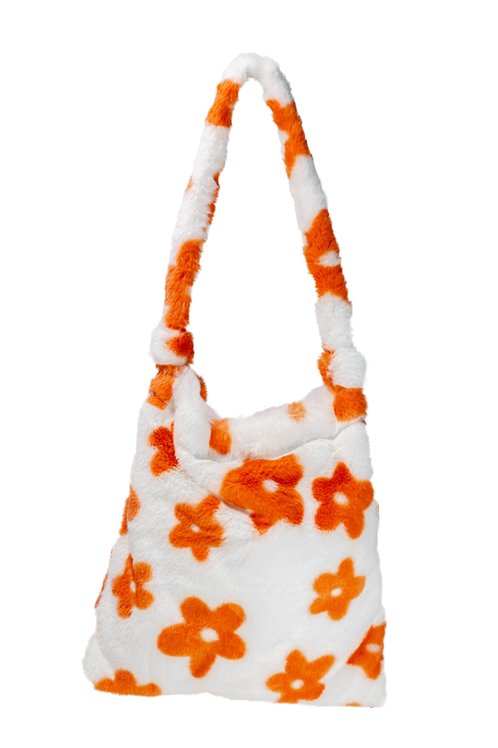 Orange Floral Fuzzy Tote