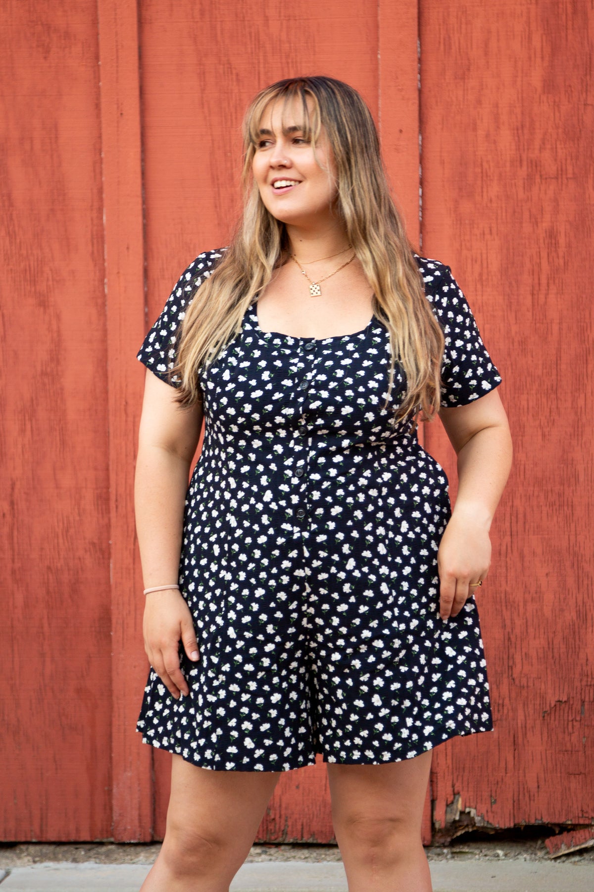 Floral Navy Button Romper