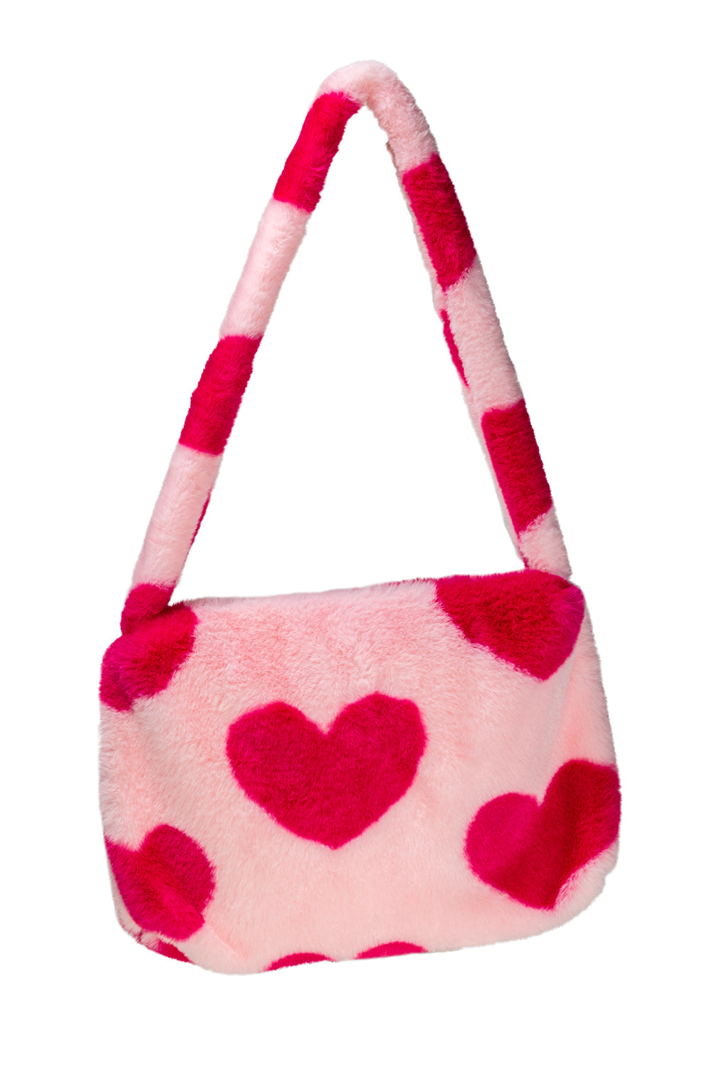 Pink and Red Heart Fuzzy Tote