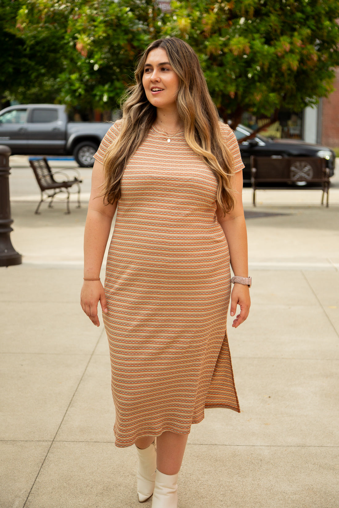 Ava Short Sleeve Striped Dress