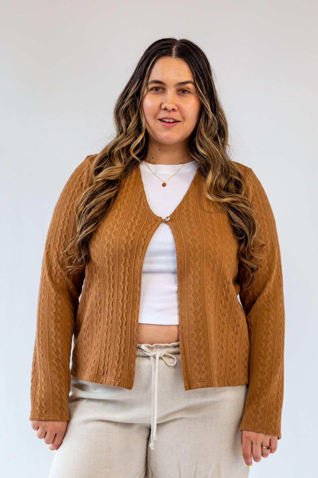 One-Button Cable Knit Cardigan