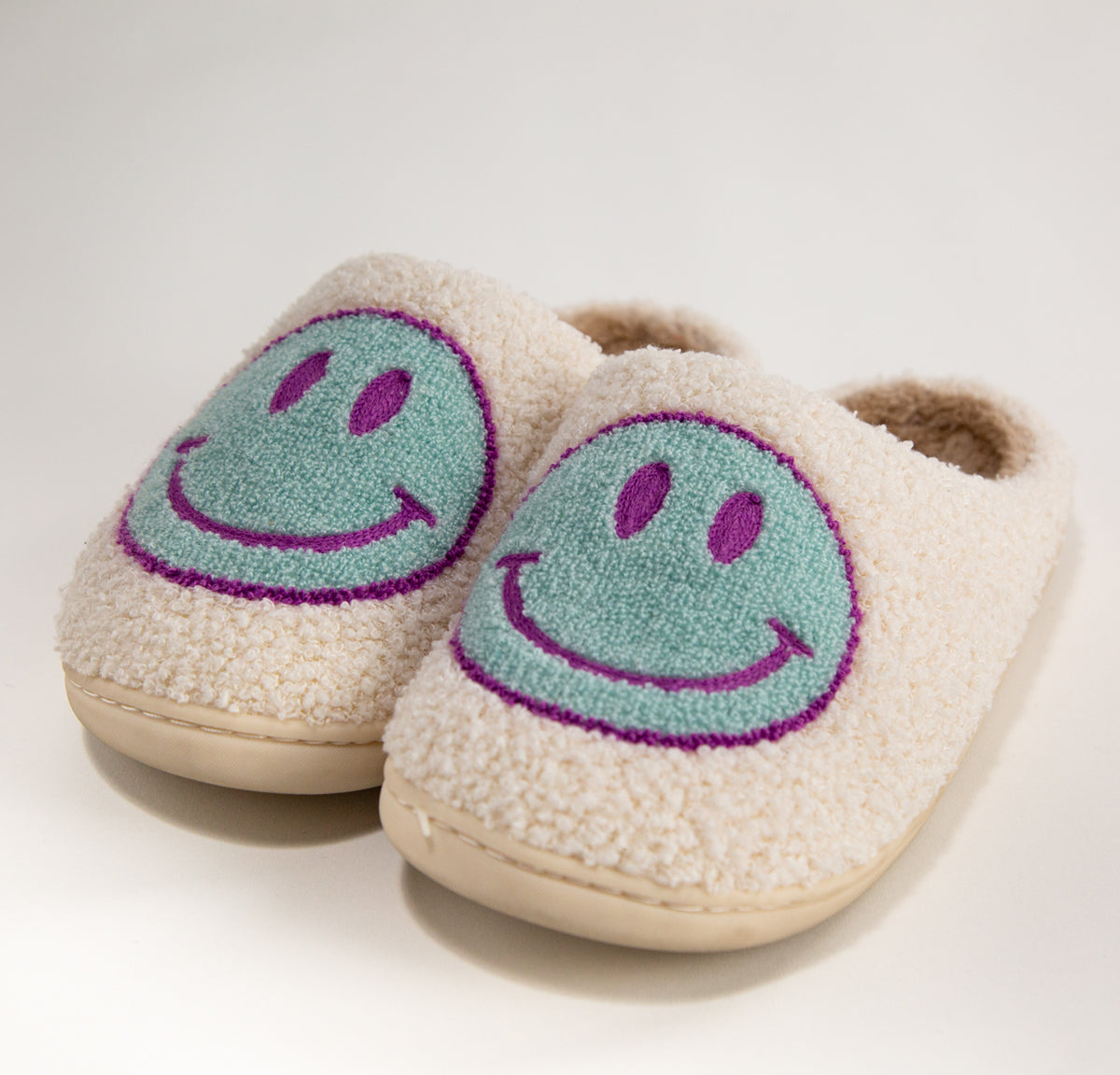 Teal Retro Smiley Slippers