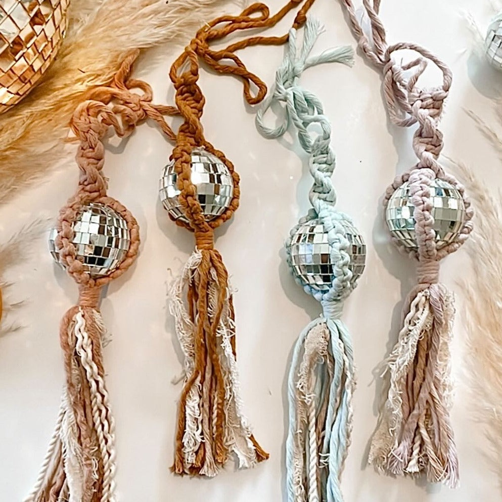 Disco Macrame Rearview Mirror Charm