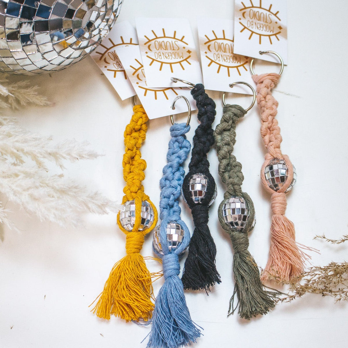 Mini Disco Ball Macrame Keychain