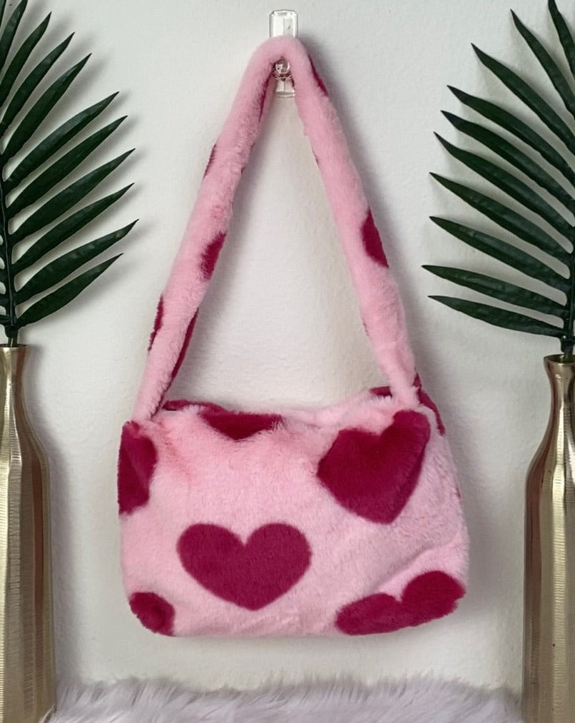 Fuzzy cheap heart bag