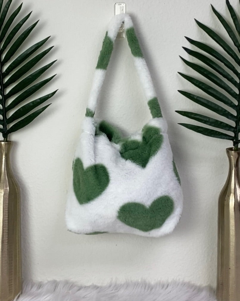 Green Heart Fuzzy Tote