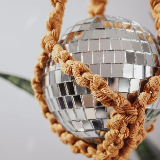 Mustard Disco Ball Macrame Hanger