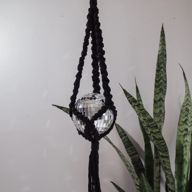 Black Disco Ball Macrame Hanger