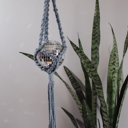 Powder Blue Disco Ball Macrame Hanger