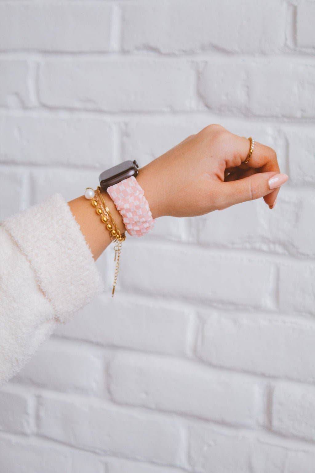Pink Checkerboard Scrunchie Band for Apple Watch