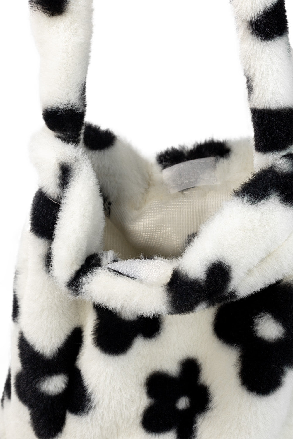 Black and White Floral Fuzzy Tote