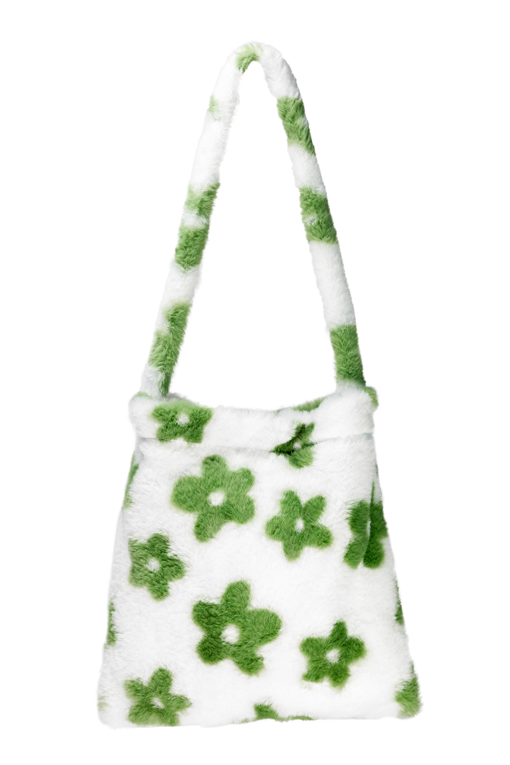Green Floral Fuzzy Tote