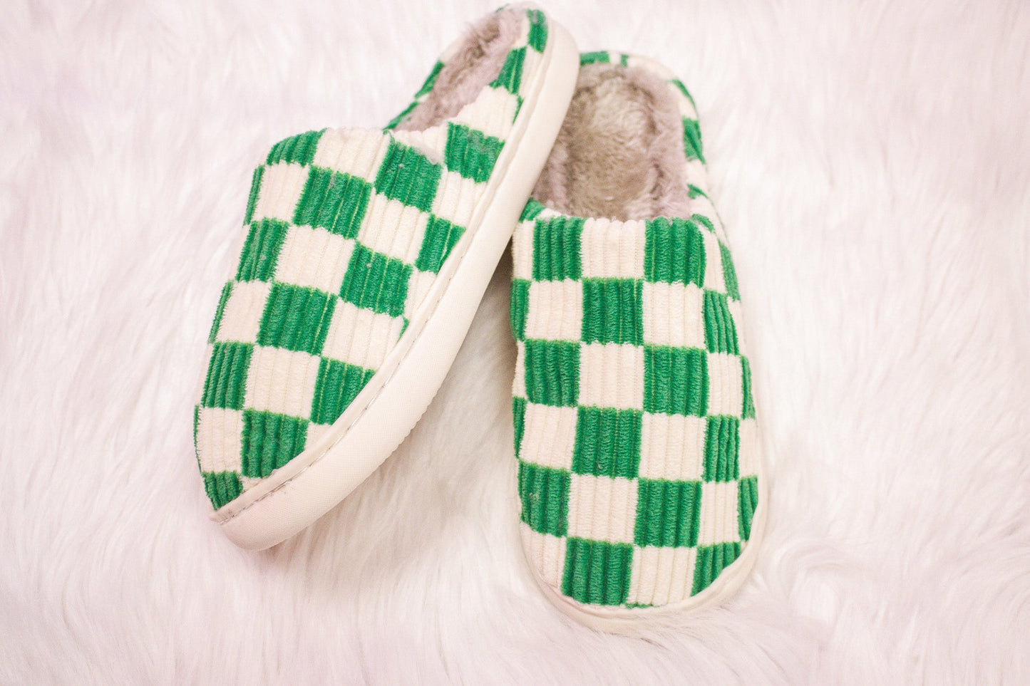 Green & White Checkered Slippers
