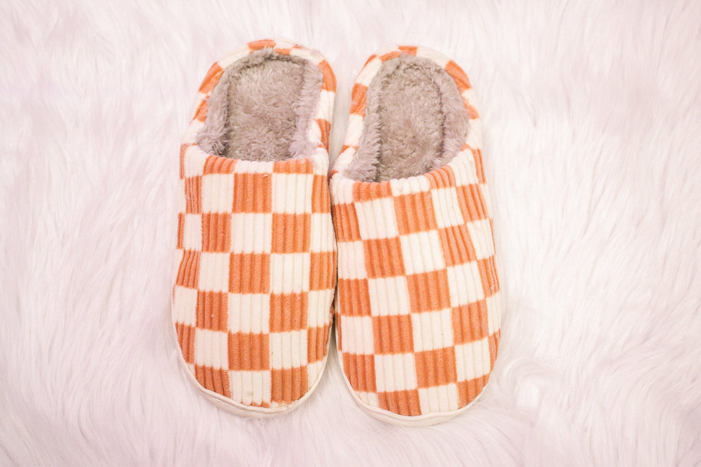 Peach Checkered Slippers
