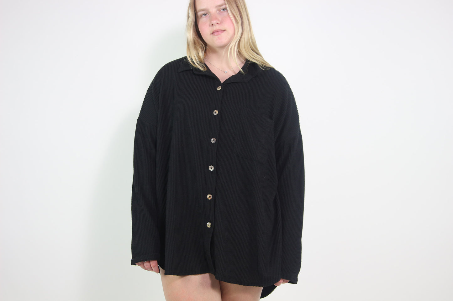 Ribbed Oversized Button Up