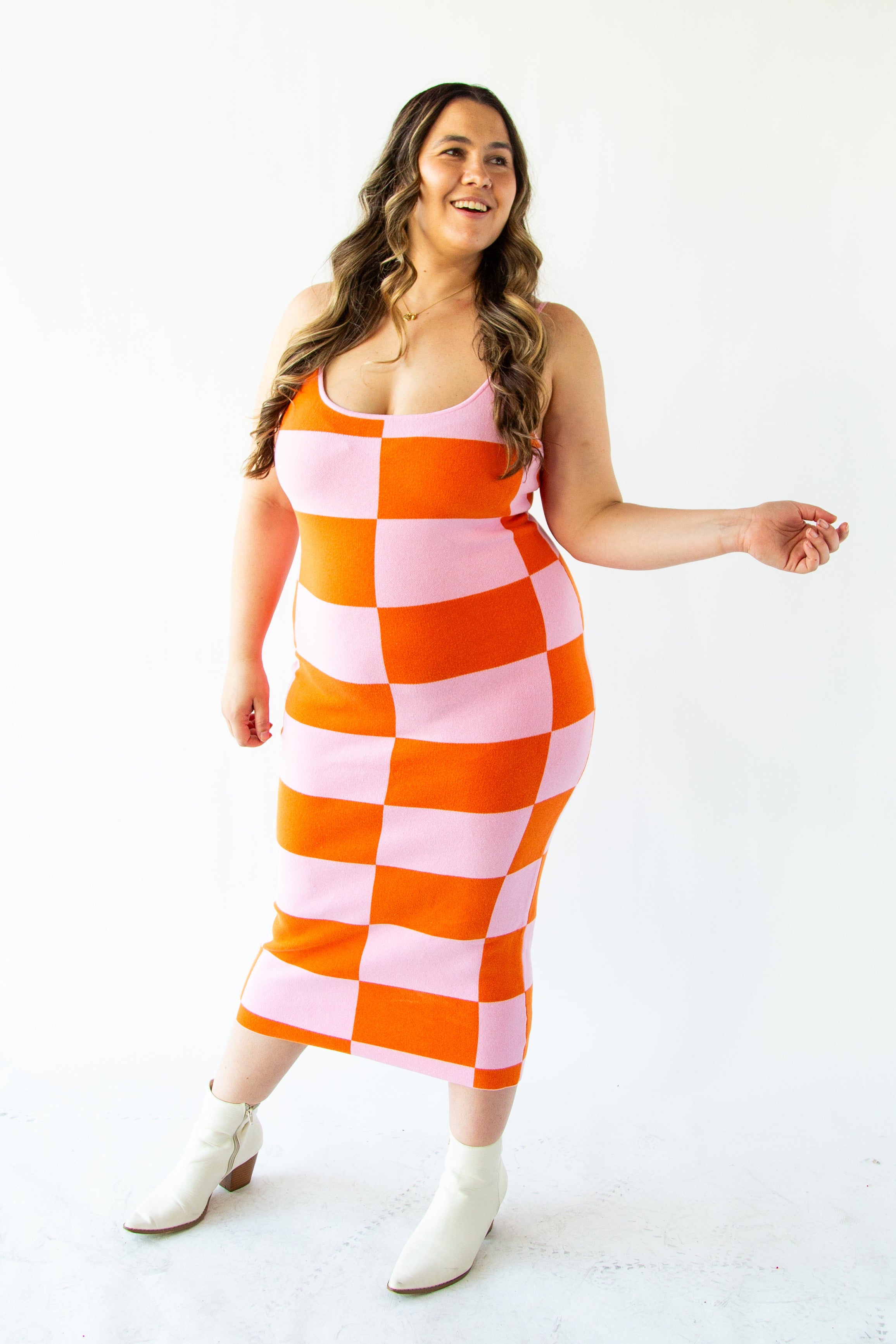 Sunset Dream Checkered Knit Dress | Plus Size Checkered Dress