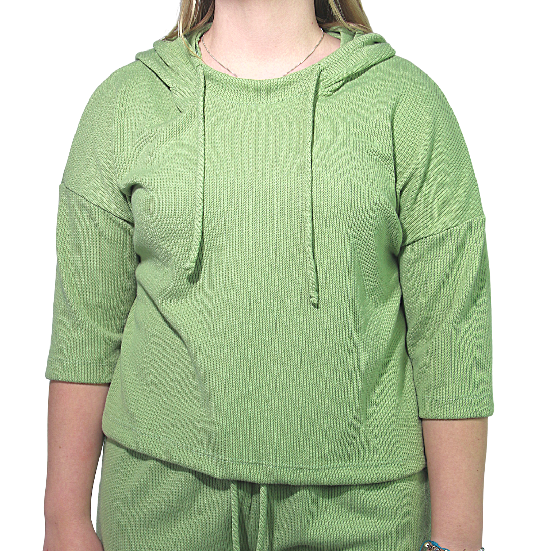 Sunday Morning Knit Top | Knit Quarter Slevve Hoodie