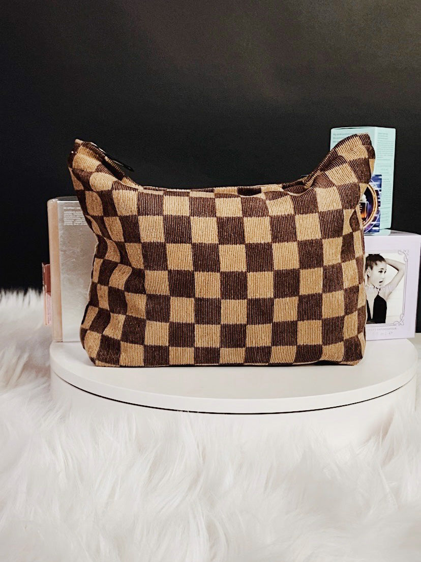 Checkered Corduroy Makeup Bags