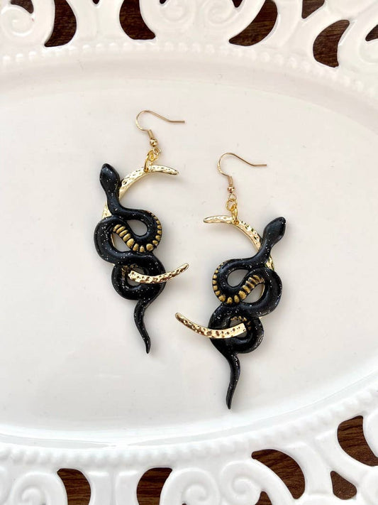 Black Moon Snake Earrings