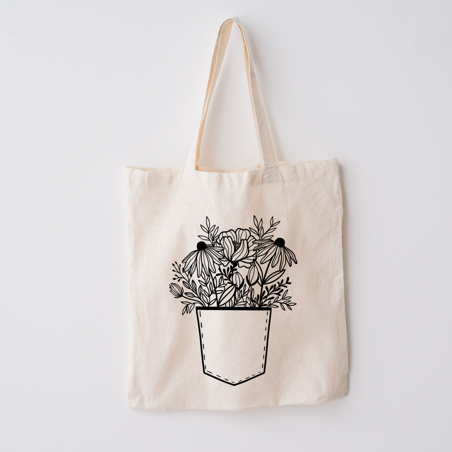 Flowers in Pocket Cotton Tote
