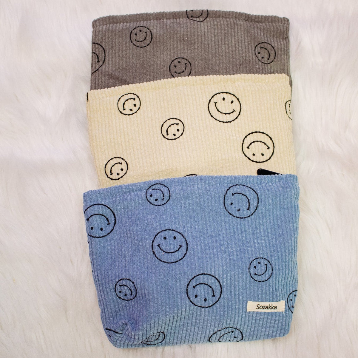 Smiley Corduroy Makeup Bags