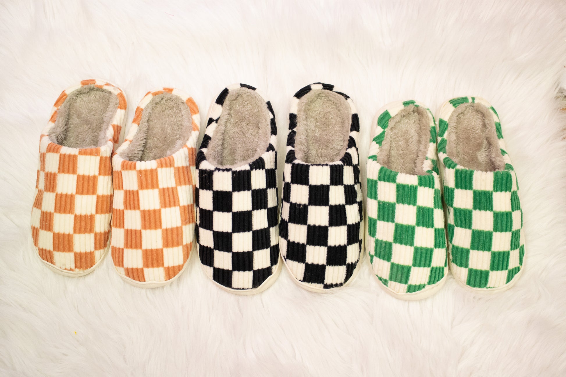 Checkerboard Fuzzy Slippers