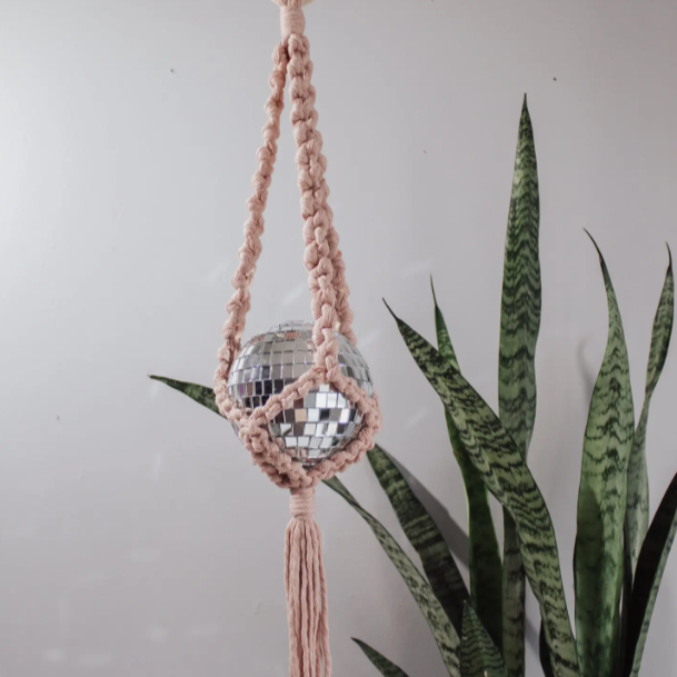 Pink Disco Ball Macrame Hanger