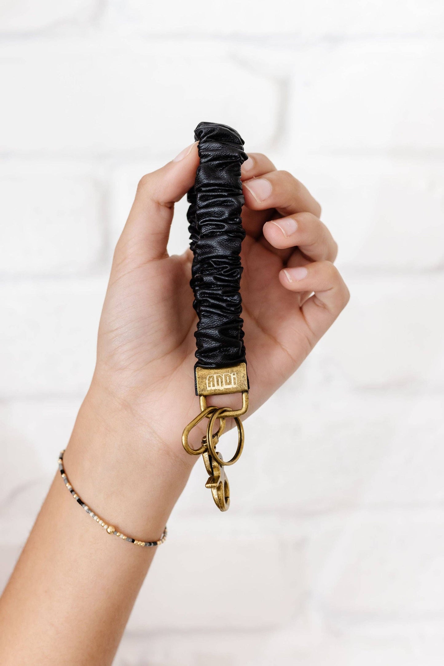 Black Leather Scrunchie Keychain