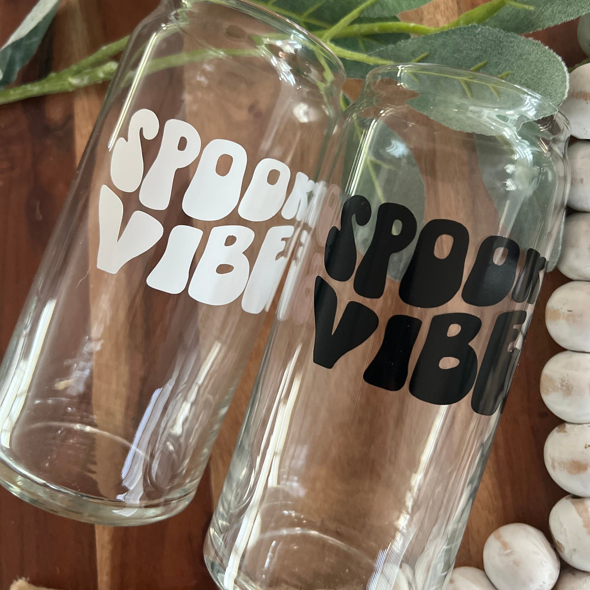 White Spooky Vibes Beer Can Glass